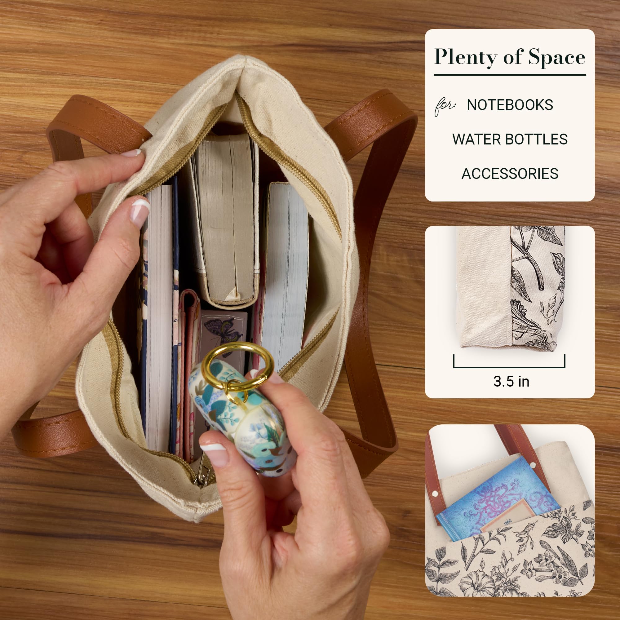 Christian Art Gifts floral print on pocket close-up, highlighting scripture-inspired decorative detail