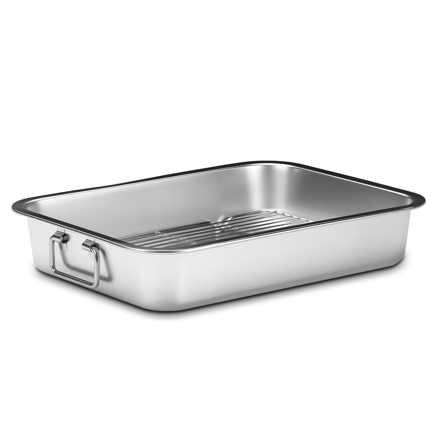 Chrysovereign front view of roasting pan showing full set and handles for easy lifting
