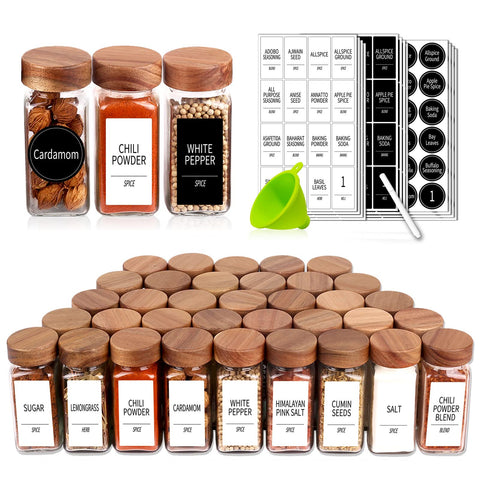 Churboro front view of 48 glass spice jars neatly arranged, improving organization