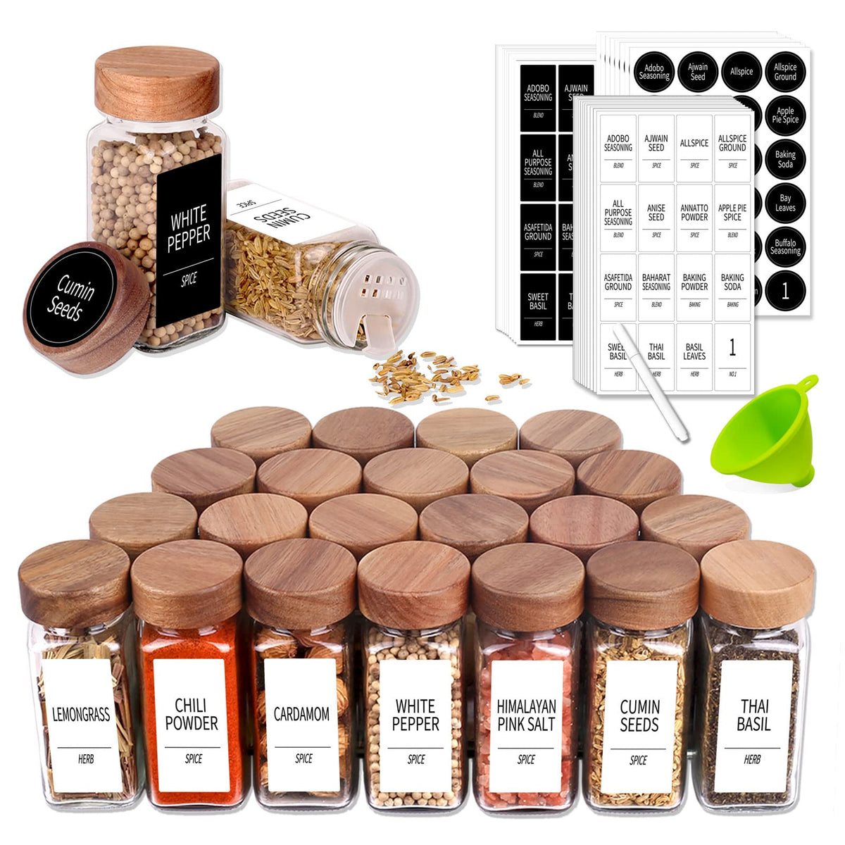 Churboro front view of 24-pack spice jars showing neat uniform set and storage benefit