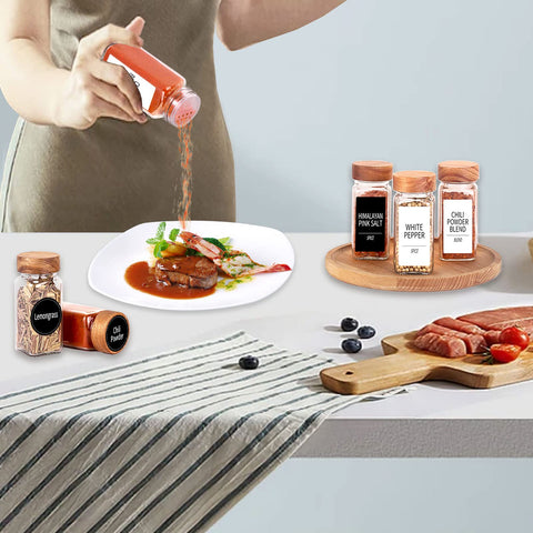 Churboro jars displayed on a spice rack, giving tidy, accessible storage