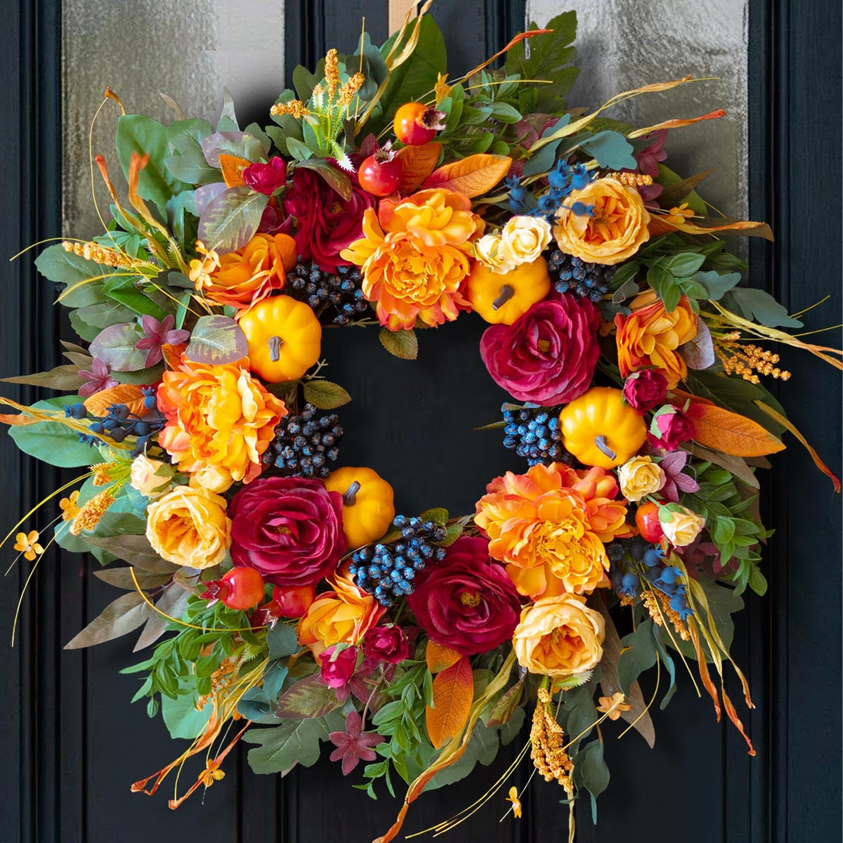 CHvista wreath front door view shows warm welcome and durable outdoor display
