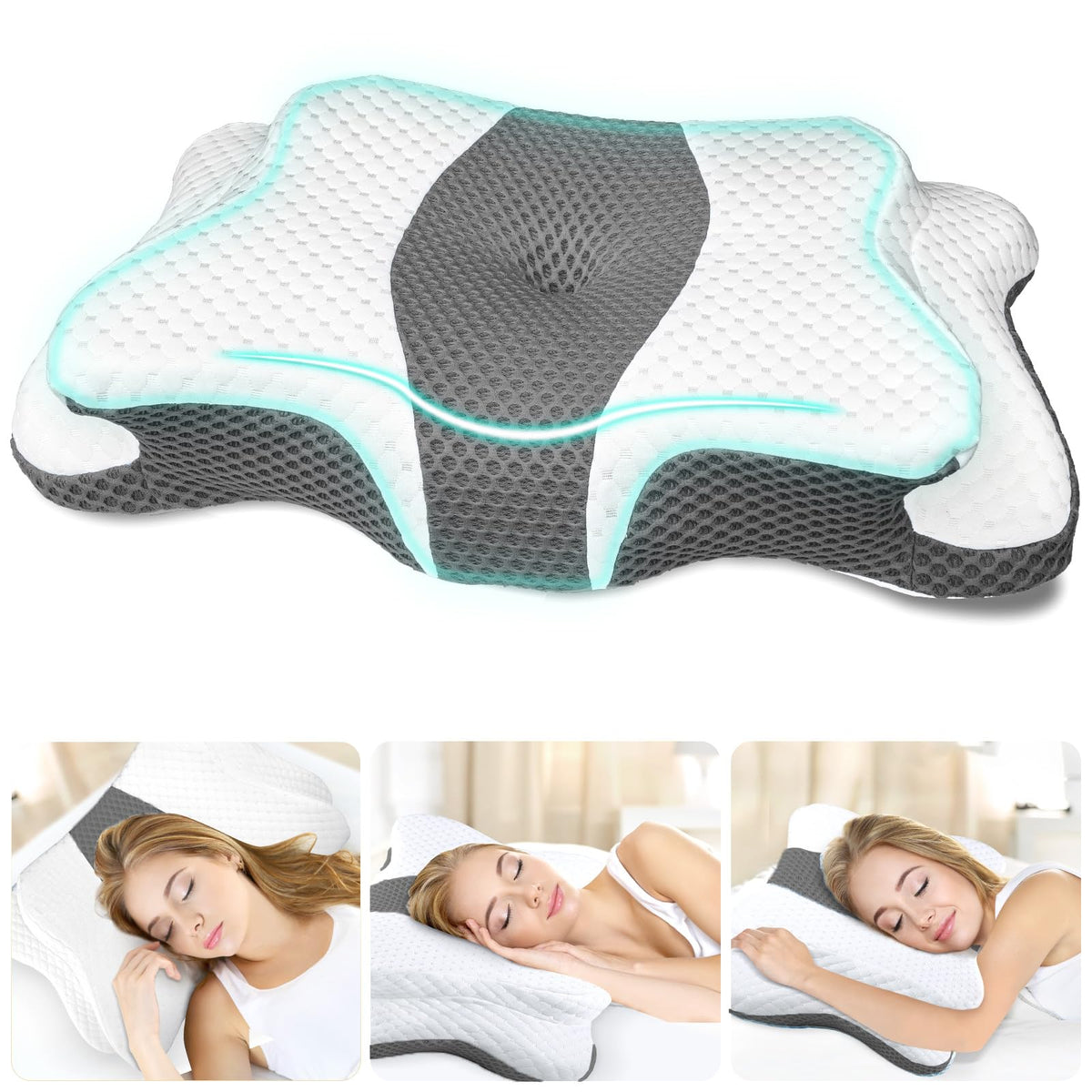 CHxxy front view of contour pillow showing ergonomic shape and support