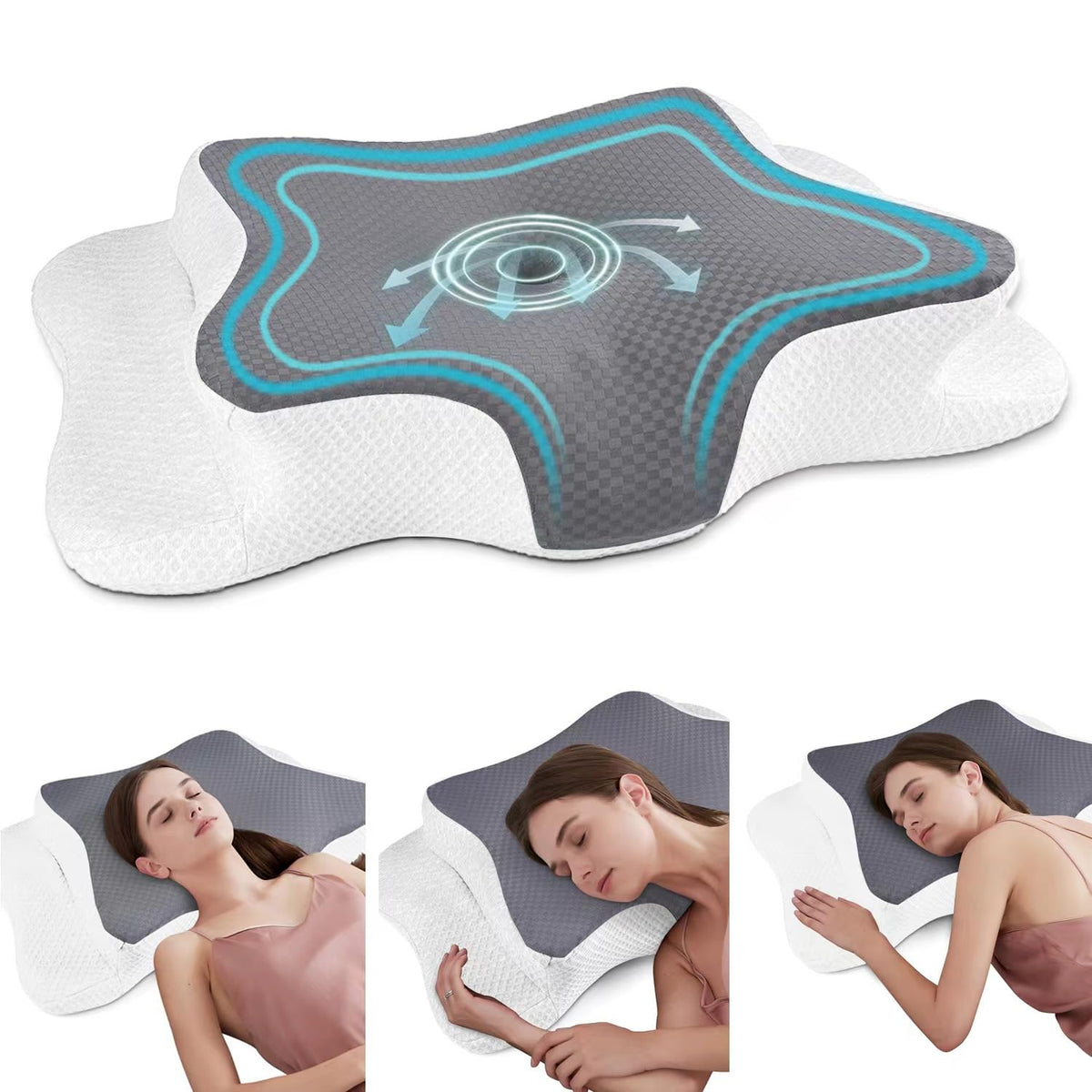 CHxxy front view contoured pillow showing ergonomic shape and even support