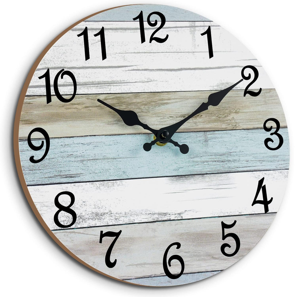 CHYLIN front view of 12" coastal wall clock showing clear numerals and benefit of easy reading