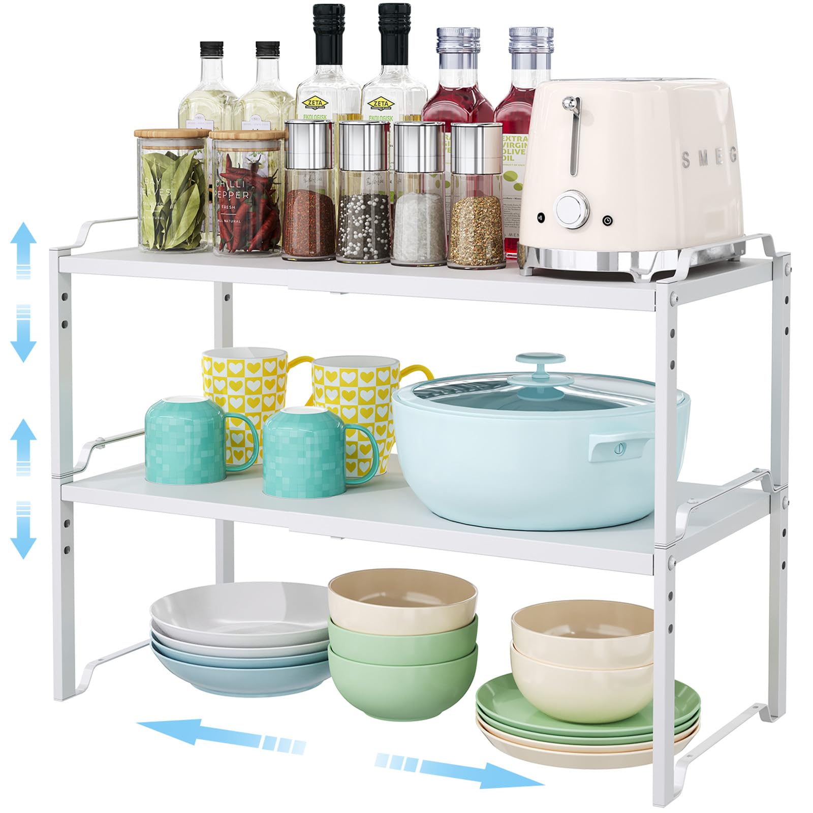 Cidaziya front view of two packaged expandable shelves showing compact storage and convenience