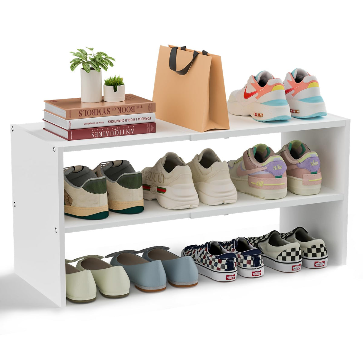 Cidaziya front view white shoe rack shows compact organized storage