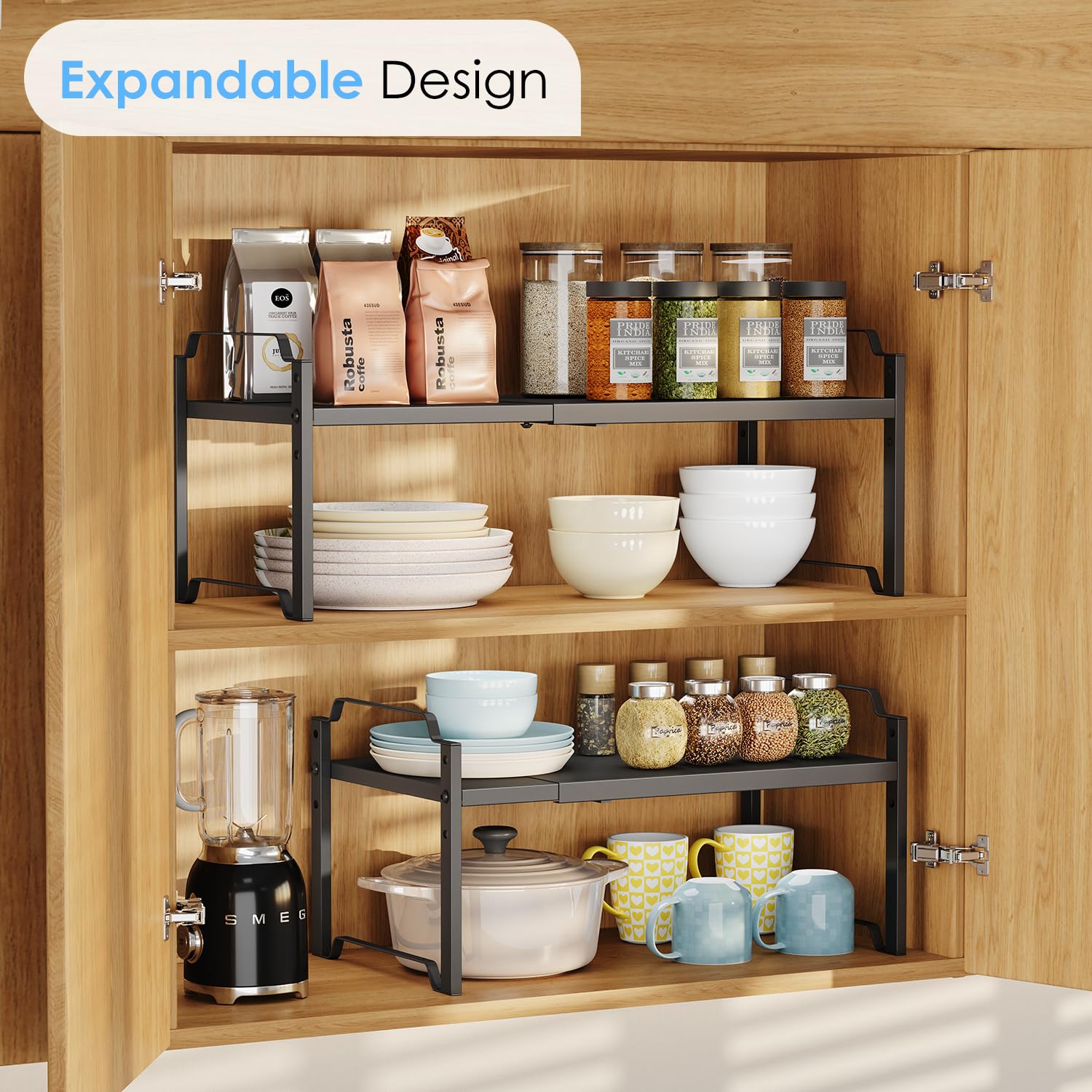 Cidaziya single shelf on countertop organizing plates and jars for easy access