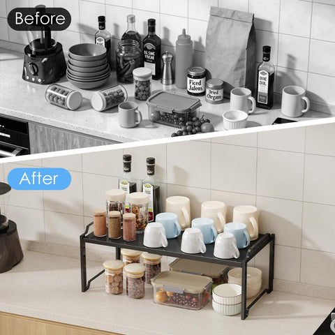 Cidaziya lifestyle kitchen scene with shelves organizing cookware and appliances