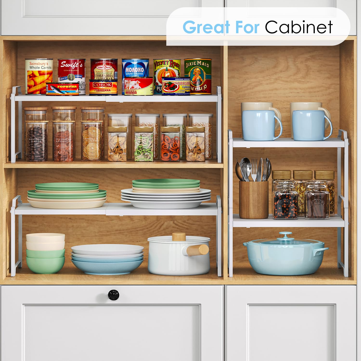 Cidaziya shelf holding pots and pans on an 11-inch board showing strong, even weight support