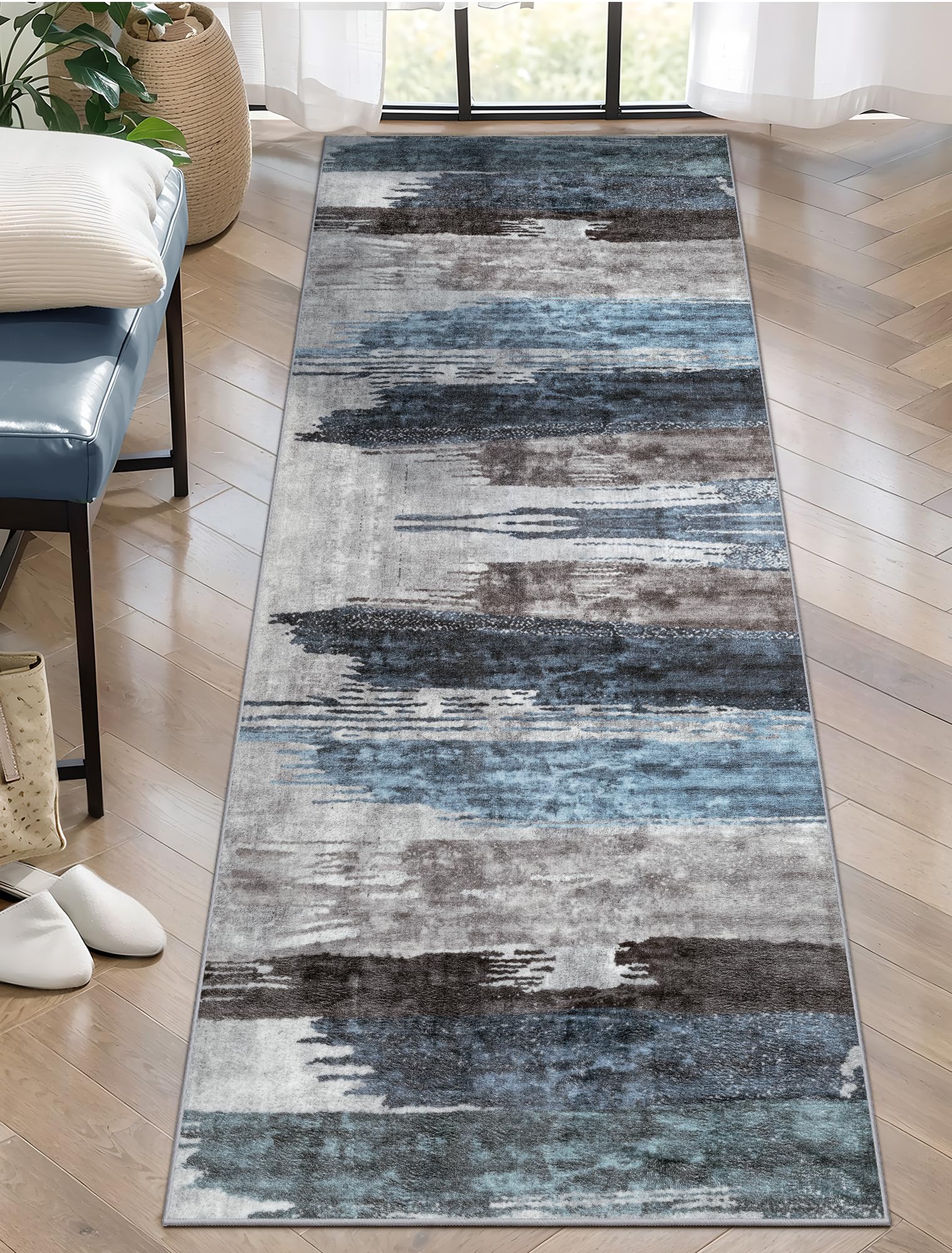 Ciicool front view navy abstract runner showing modern design and easy styling