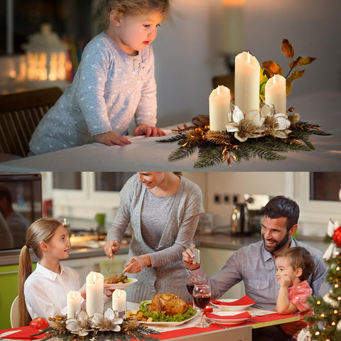 Cindeer centerpiece styled on dining table creating a cohesive holiday scene