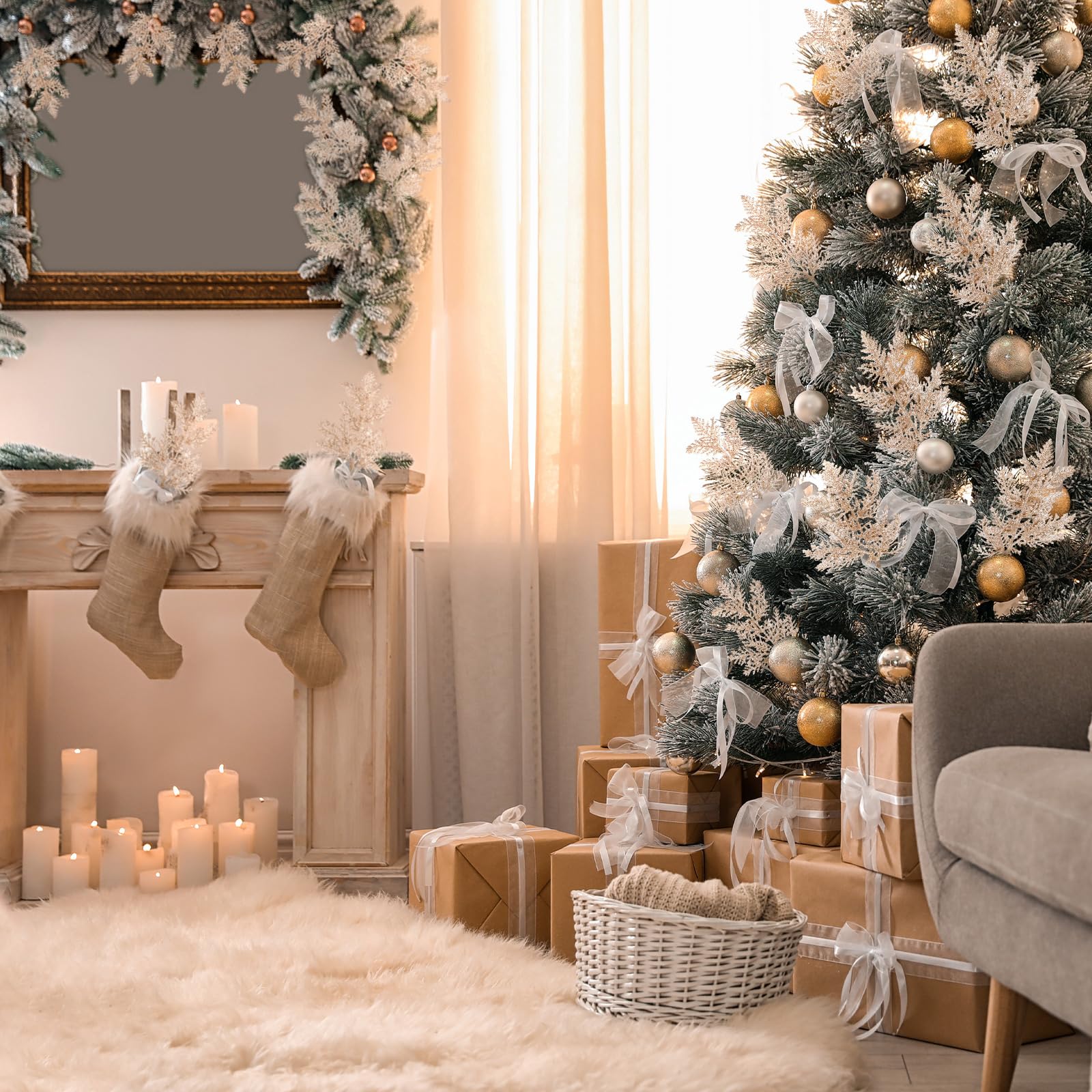 Cindeer sprays placed in a vase and wreath for quick table centerpiece