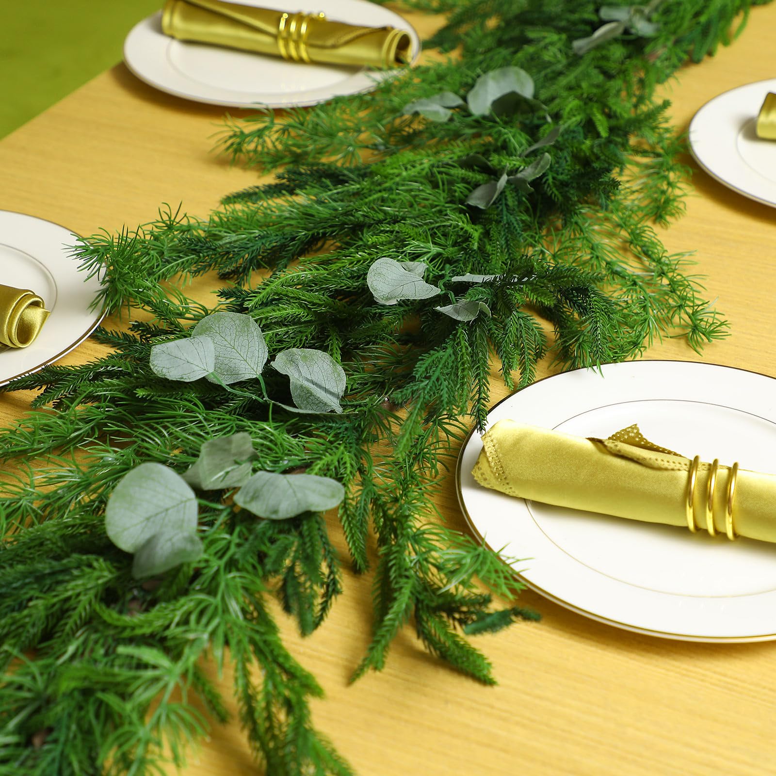 Cindeer garland beside tape measure illustrating true nine-foot scale