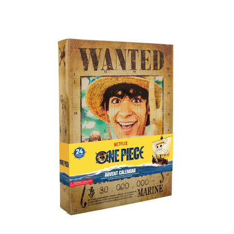 Cinereplicas Advent Calendar front packaging shows One Piece artwork and holiday countdown benefits