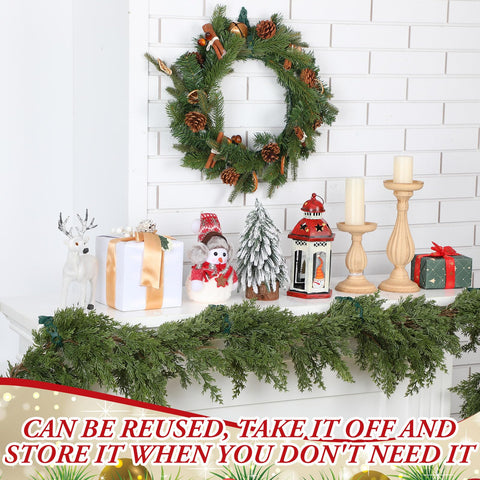 Cinnvoice hangers securing garland on mantle for neat holiday display