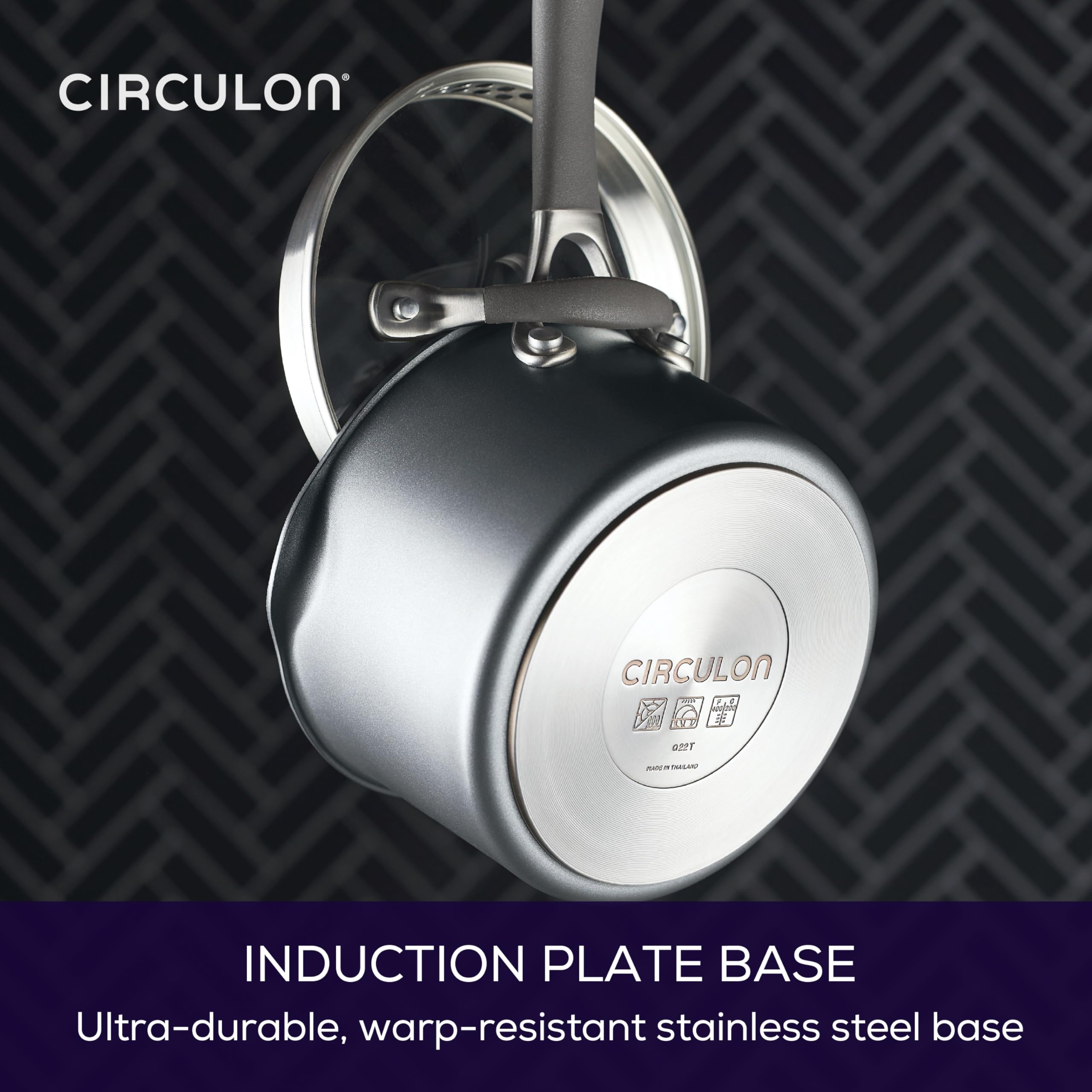 Circulon saucepan placed in dishwasher showing easy cleanup advantage