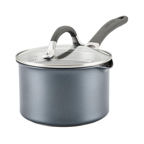 Circulon graphite saucepan front view shows durable build and efficient shape