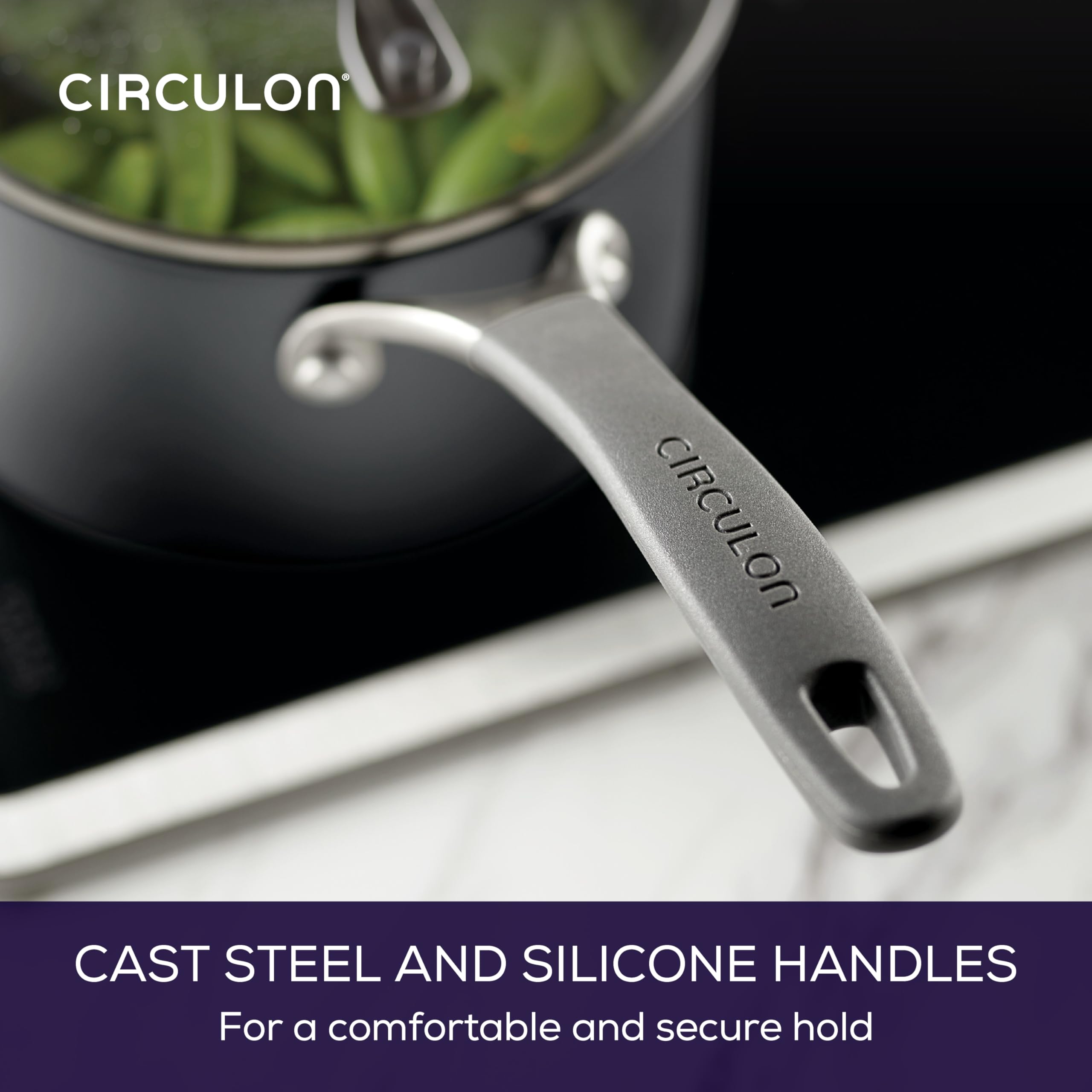 Circulon handle detail with silicone offering secure comfortable grip