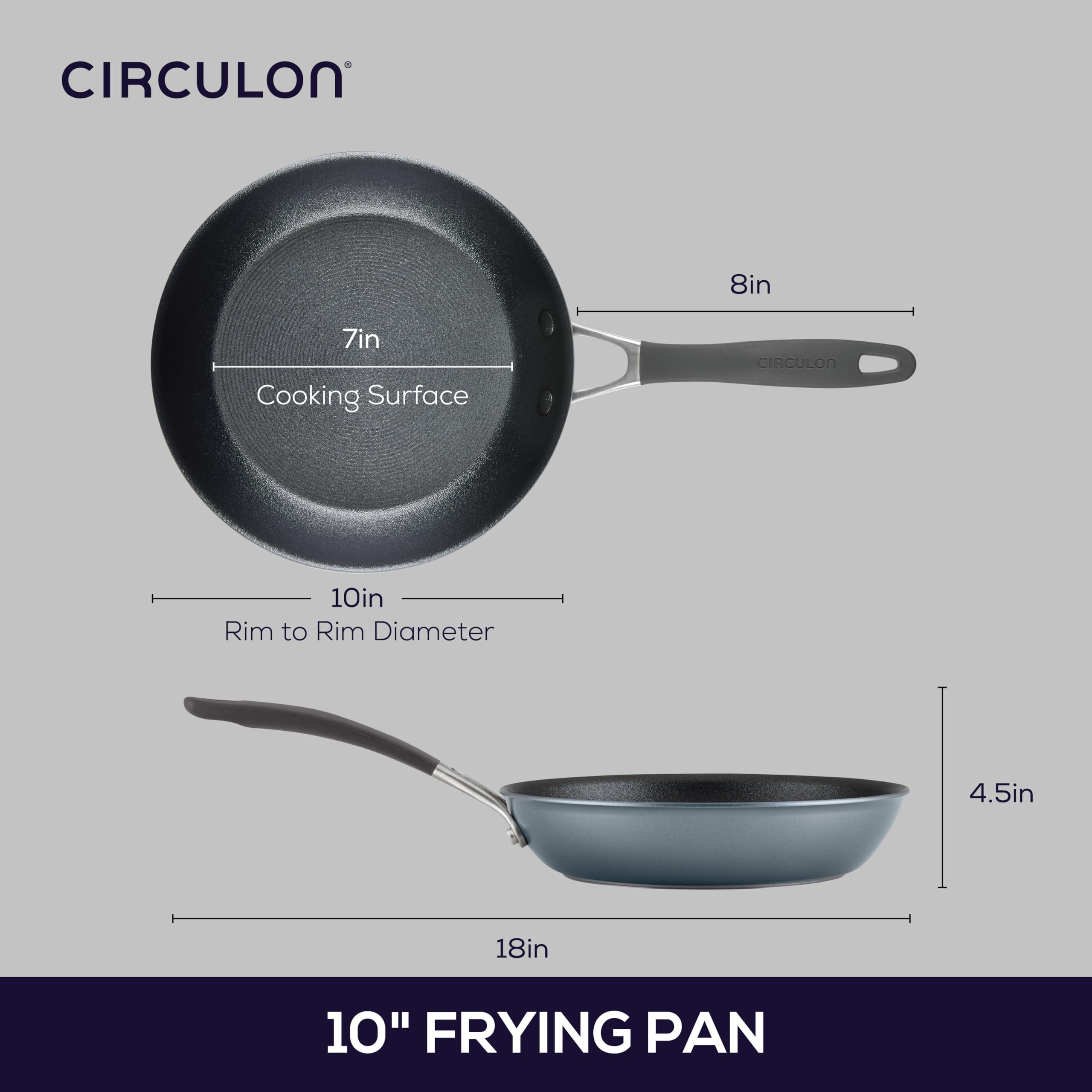 Circulon A1 handle detail showing stainless steel and silicone for secure grip
