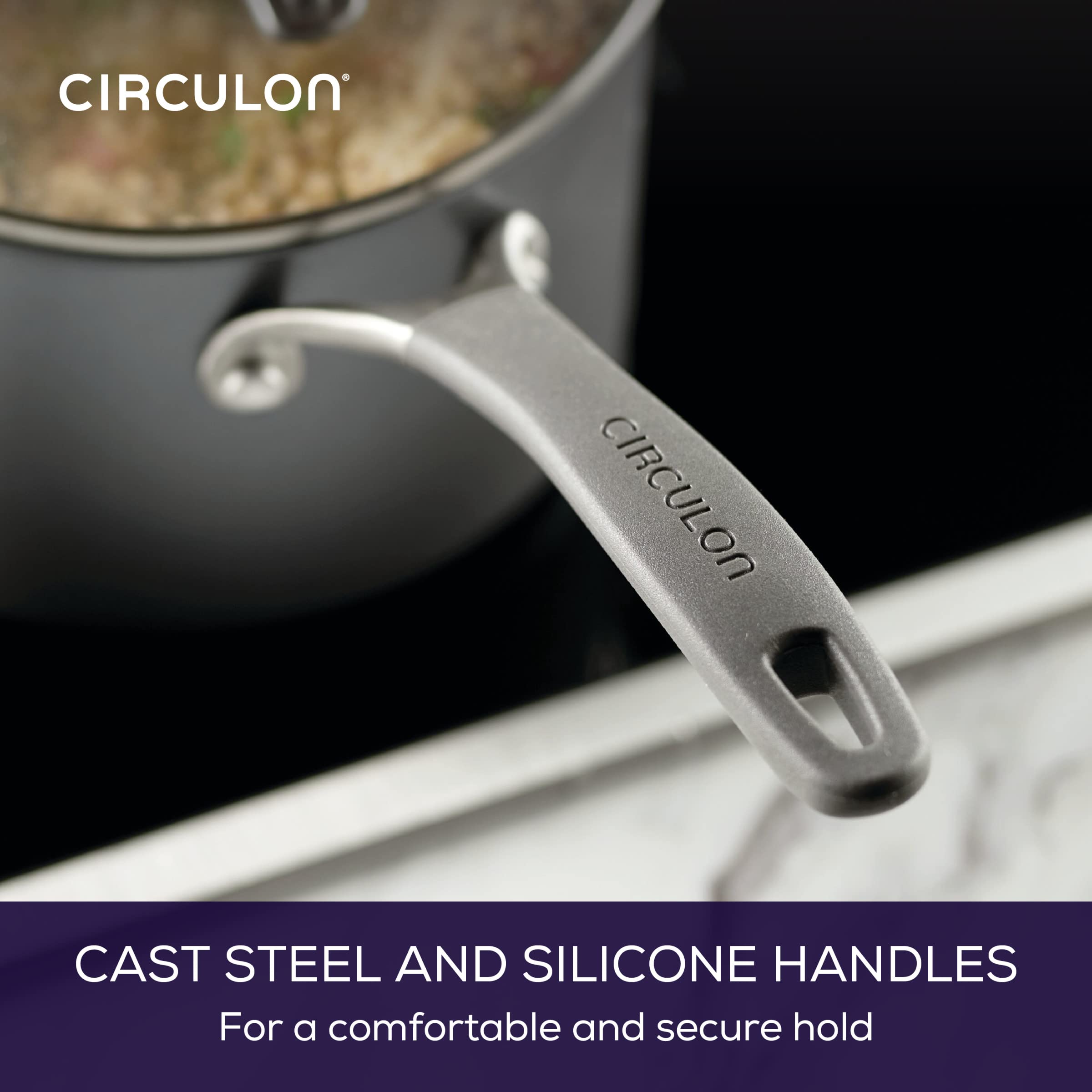 Circulon handle grip detail showing comfortable secure hold benefit