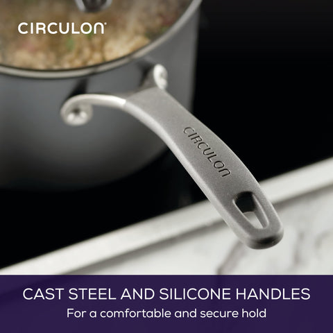 Circulon handle grip detail showing comfortable secure hold benefit