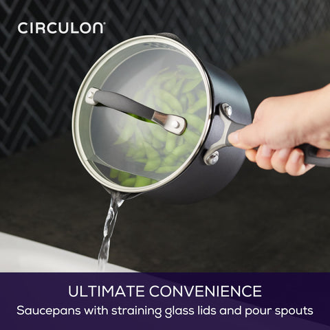 Circulon saucepan in use simmering sauce for quick consistent results