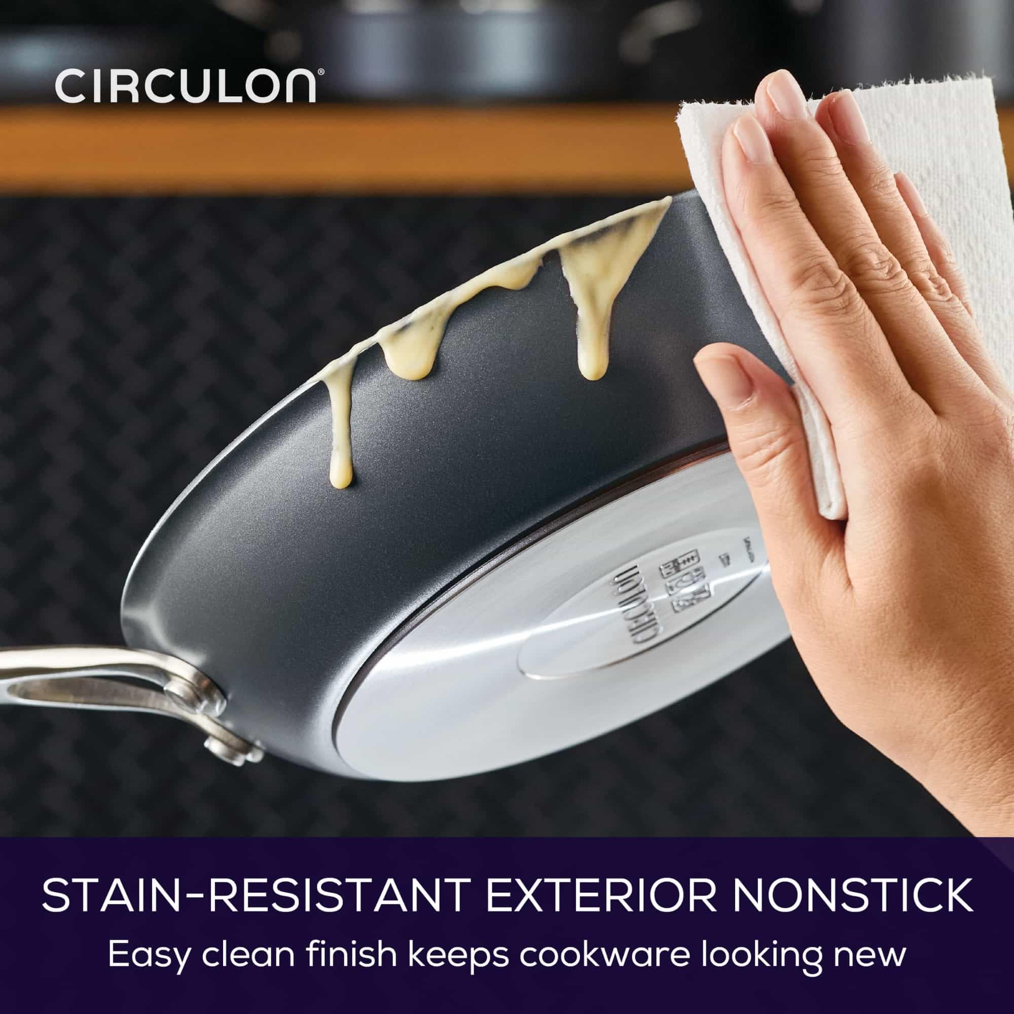 Circulon A1 next to a hand for size comparison showing compact 10-inch usability