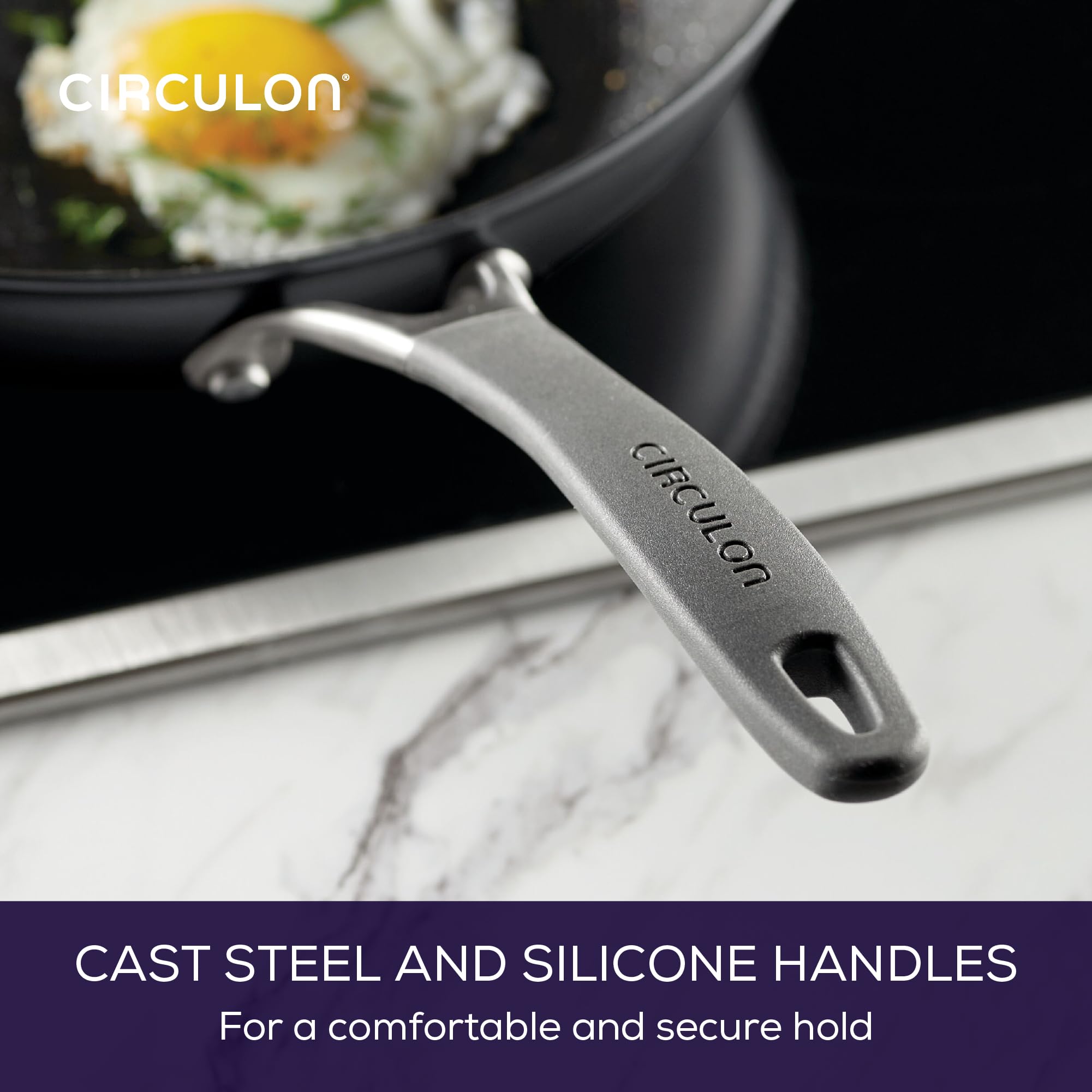 Circulon A1 Series searing steak in pan demonstrating even heat distribution