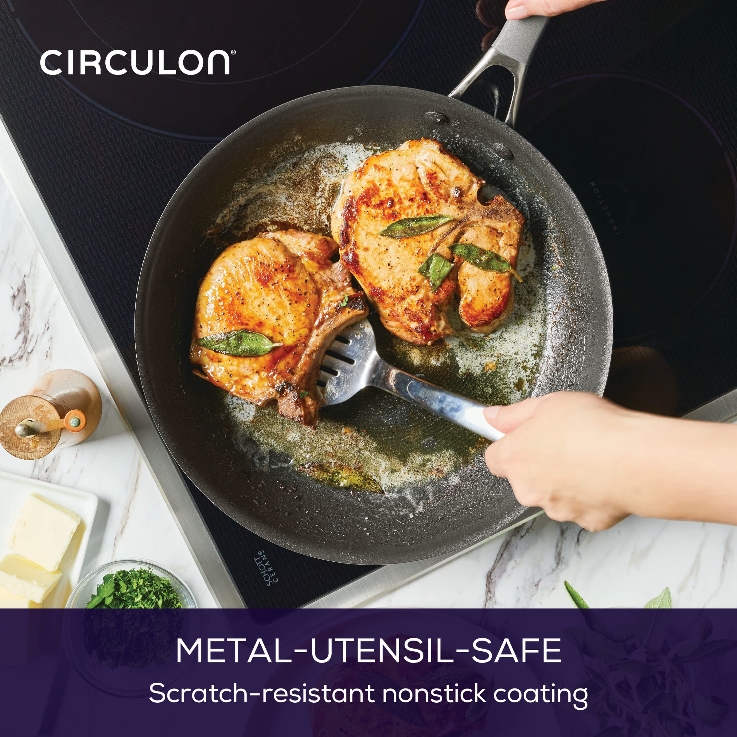 Circulon A1 Series in oven at 400°F illustrating oven-safe versatility