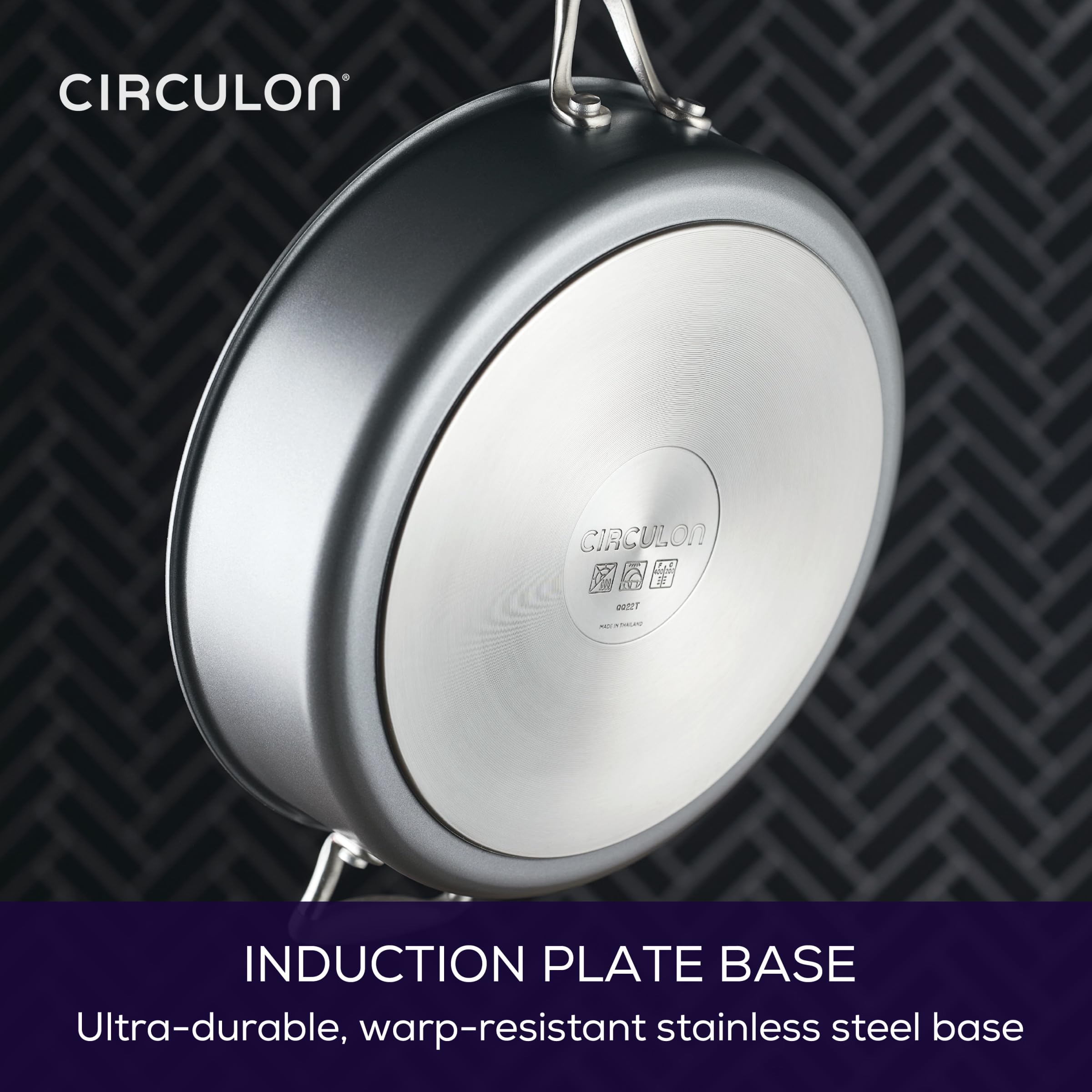 Circulon A1 size comparison on countertop with utensils, showing generous 5‑quart capacity