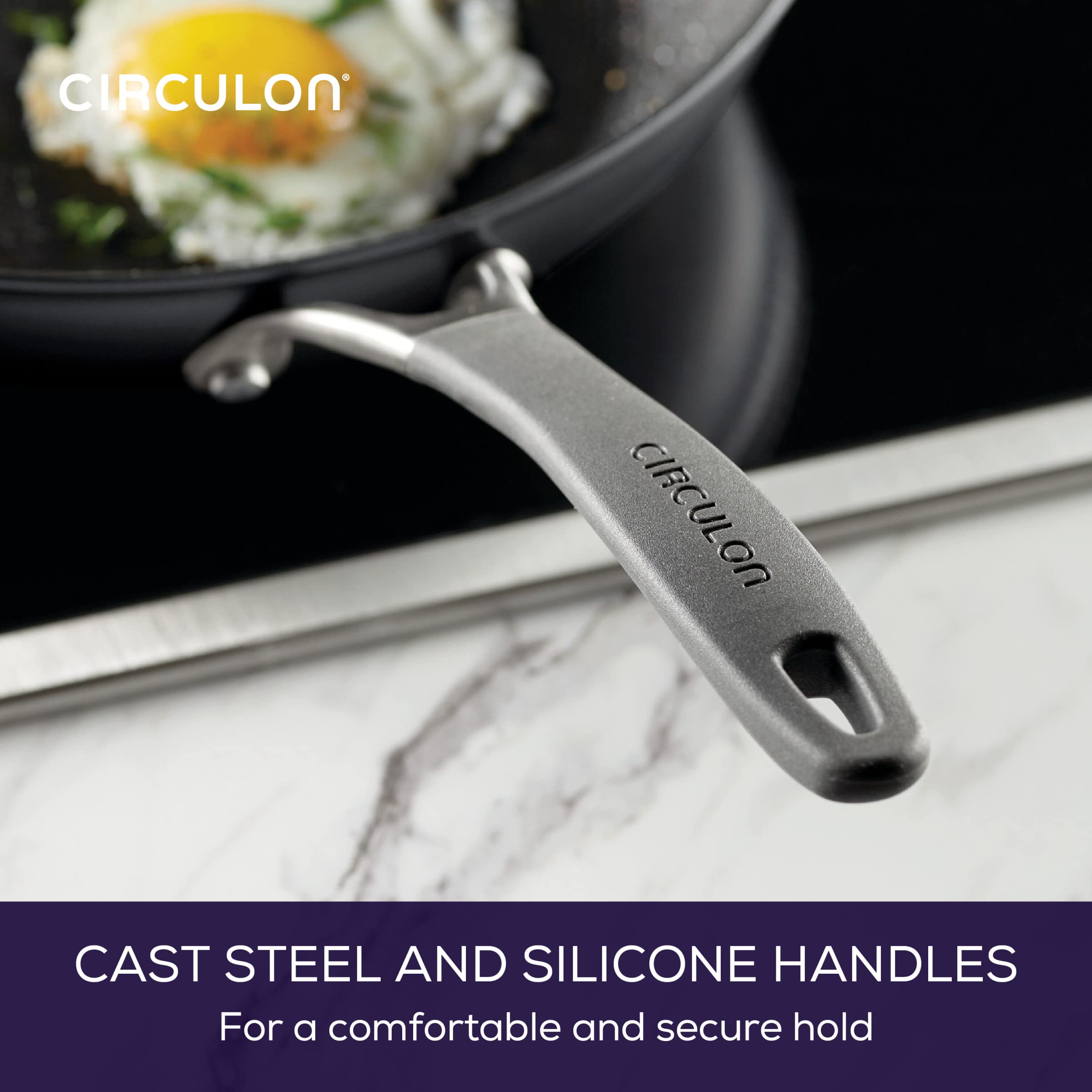 Circulon A1 stainless steel induction base close-up for fast even heat transfer