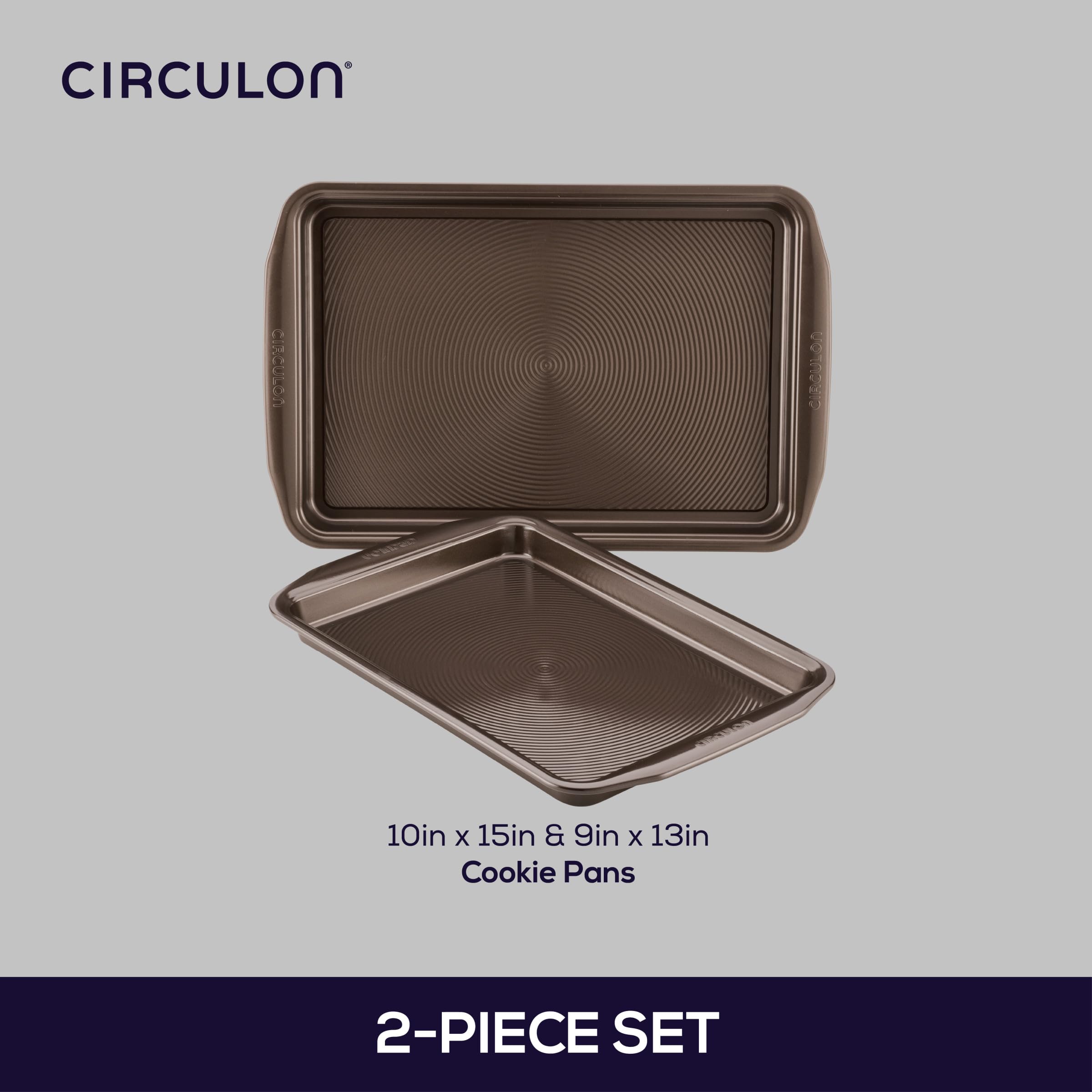 Circulon 9x13 cookie sheet top view highlighting even browning and nonstick release
