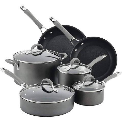 Circulon Elementum front view showing oyster gray cookware set benefit durable design
