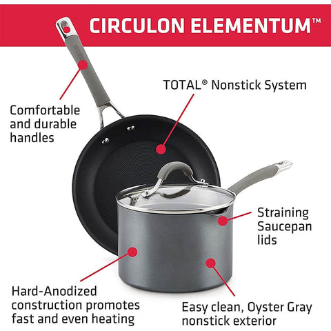 Circulon Elementum full 10-piece set arranged to show included pots and pans versatility