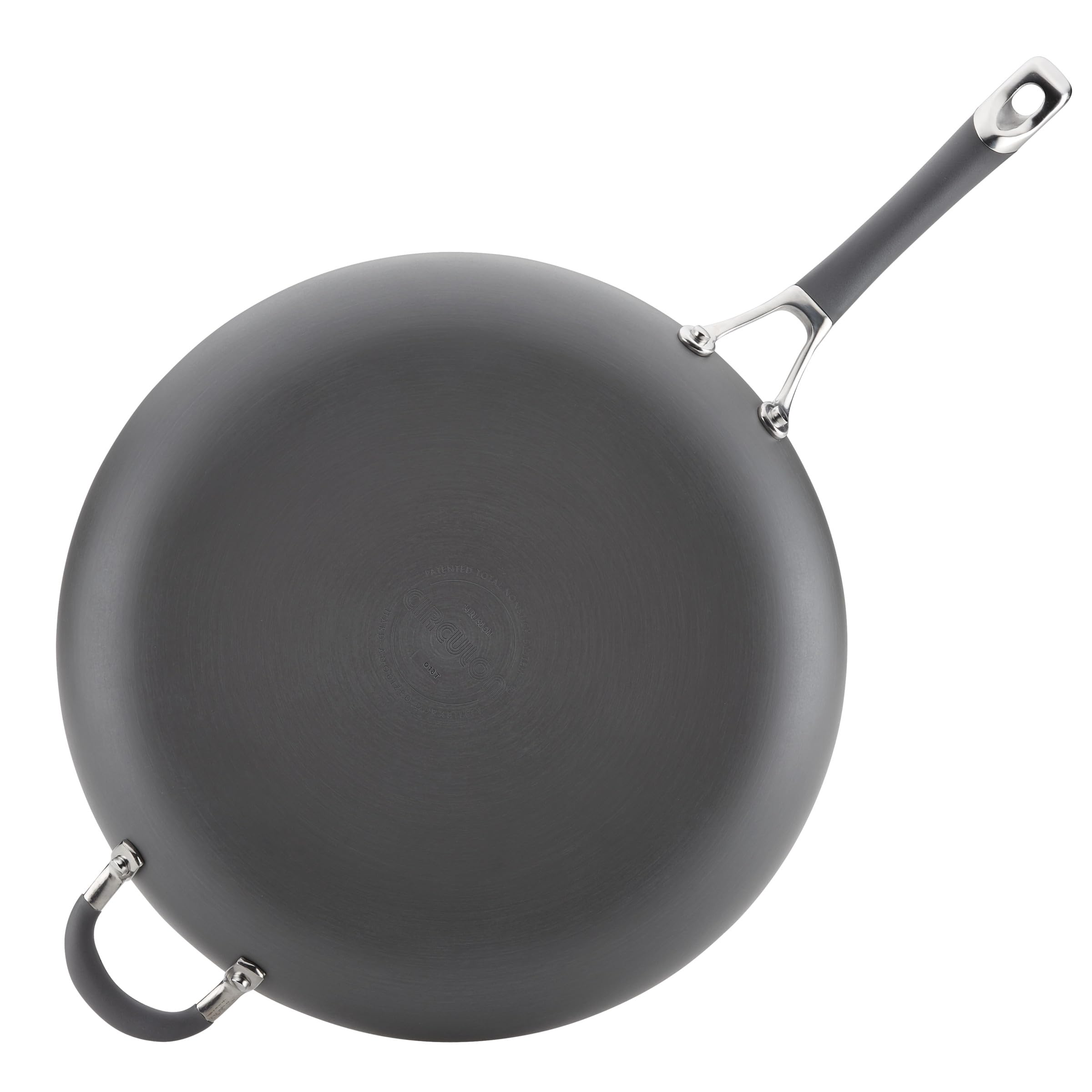 Circulon Radiance next to utensils showing scale and roomy 14-inch cooking area