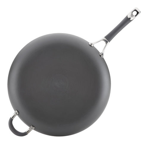 Circulon Radiance next to utensils showing scale and roomy 14-inch cooking area