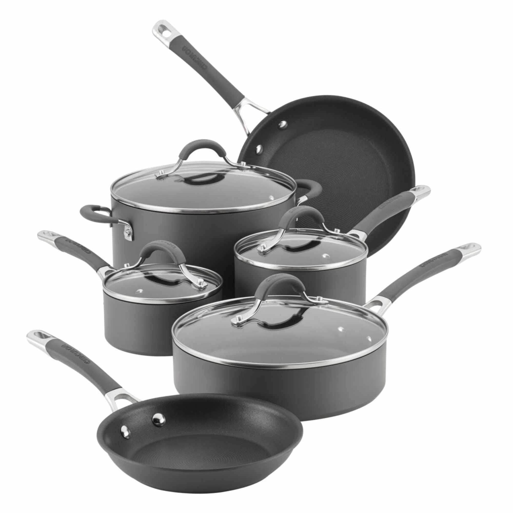 Circulon Radiance front packaging showing set contents and gray finish for easy identification