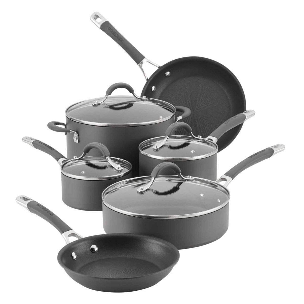 Circulon Radiance front packaging showing set contents and gray finish for easy identification