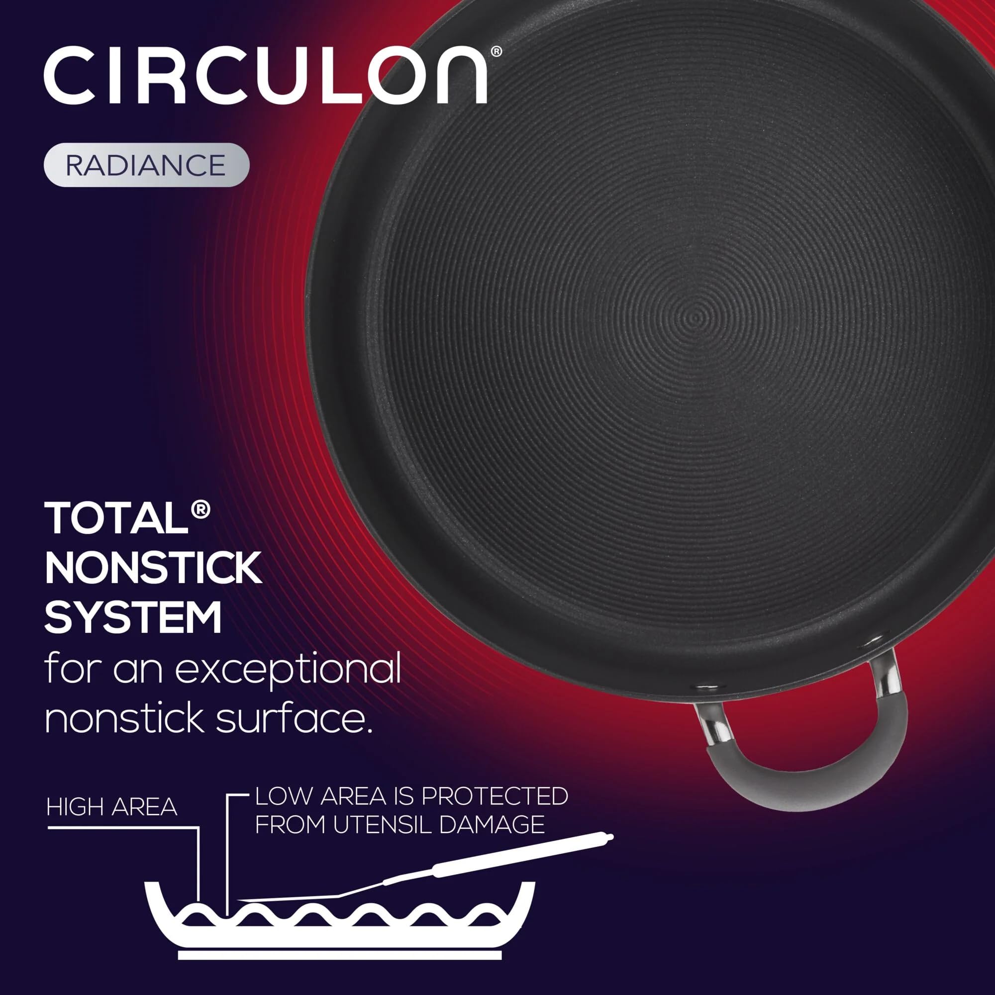 Circulon Radiance tempered glass lid showing steam capture and monitoring without lifting