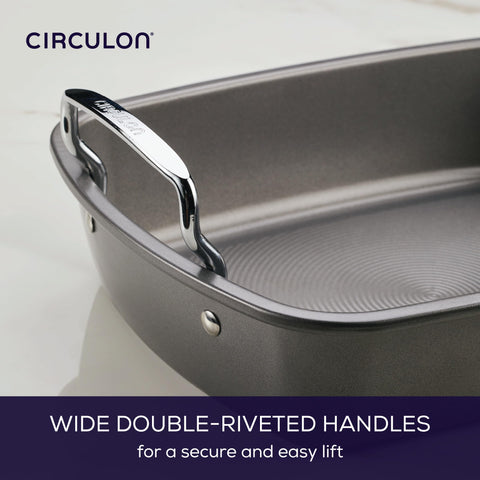 Circulon roaster underside and steel construction for durability