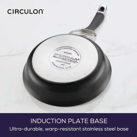 Circulon pan on induction cooktop demonstrating fast even heating