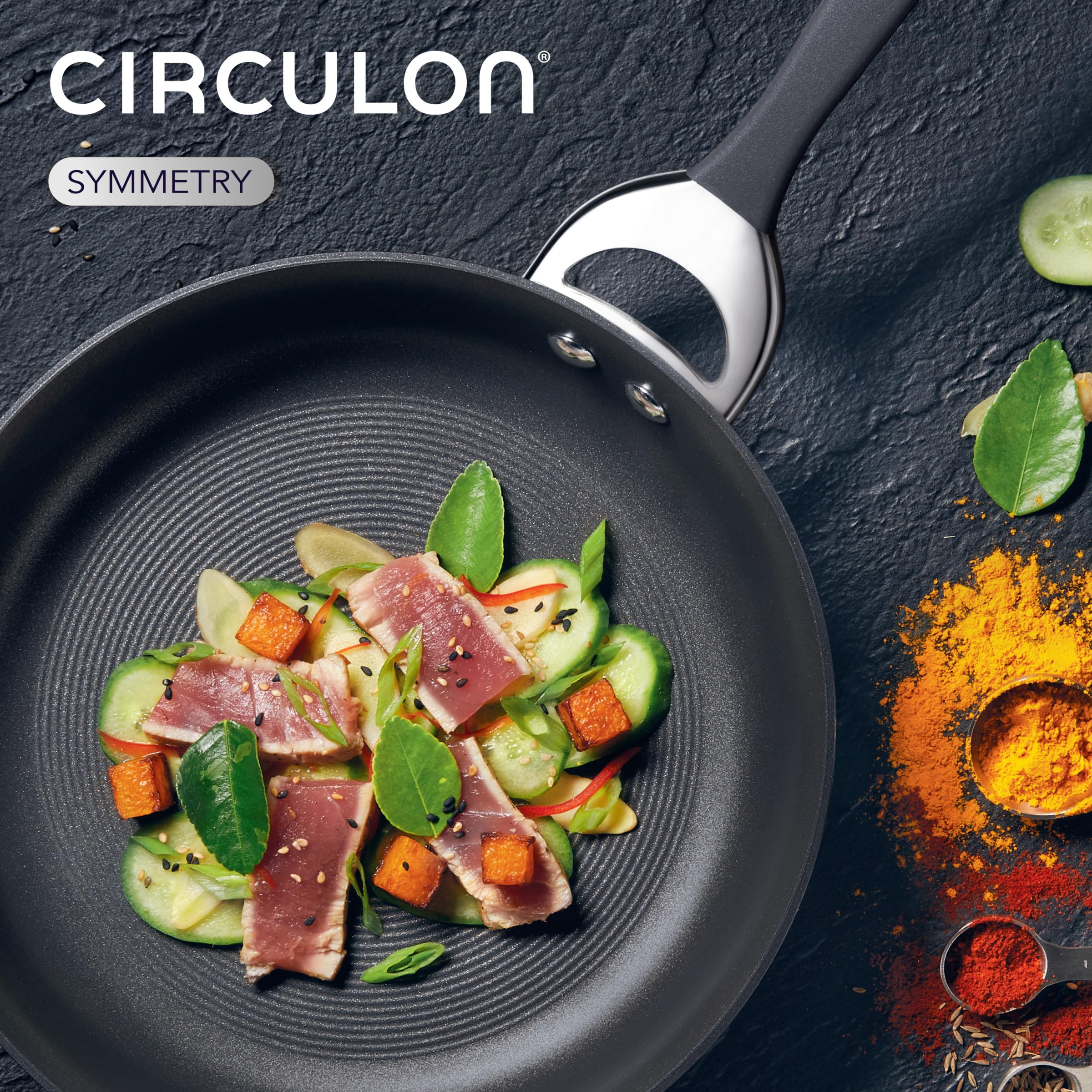 Circulon 8.5-inch pan beside common items to show size scale