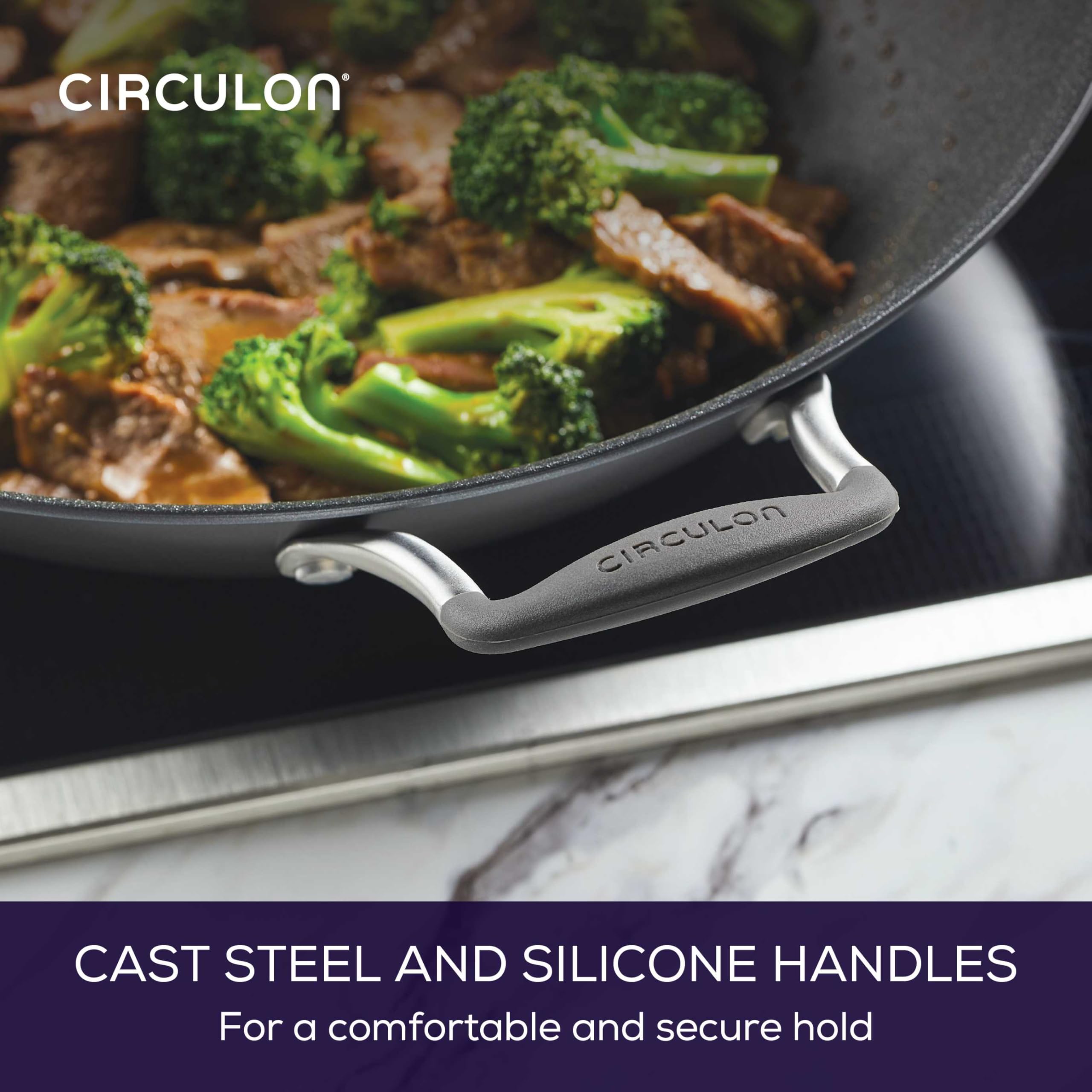 Circulon interior nonstick surface close-up, ScratchDefense technology for easy release.