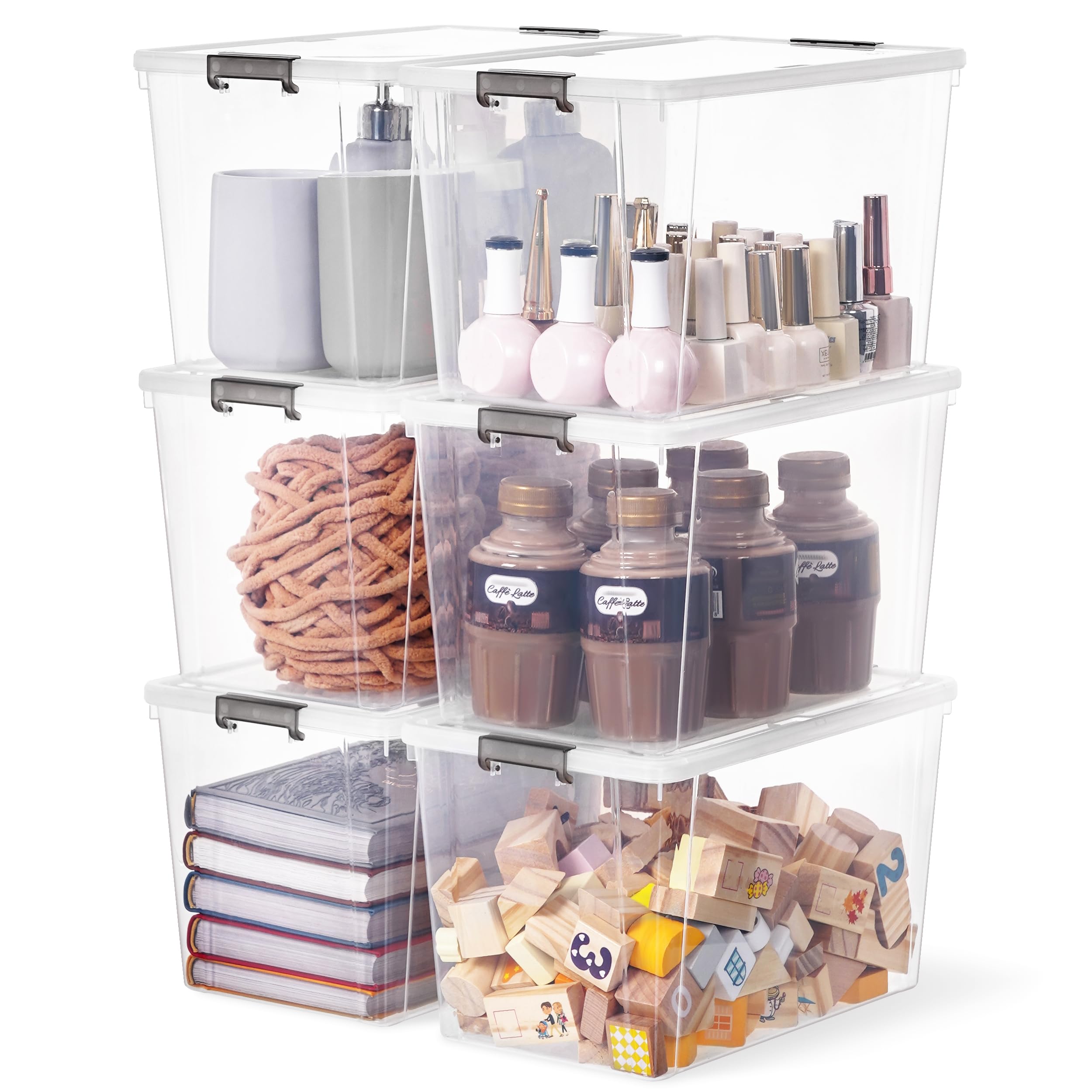 Citylife front view of six clear bins showing organized storage benefit