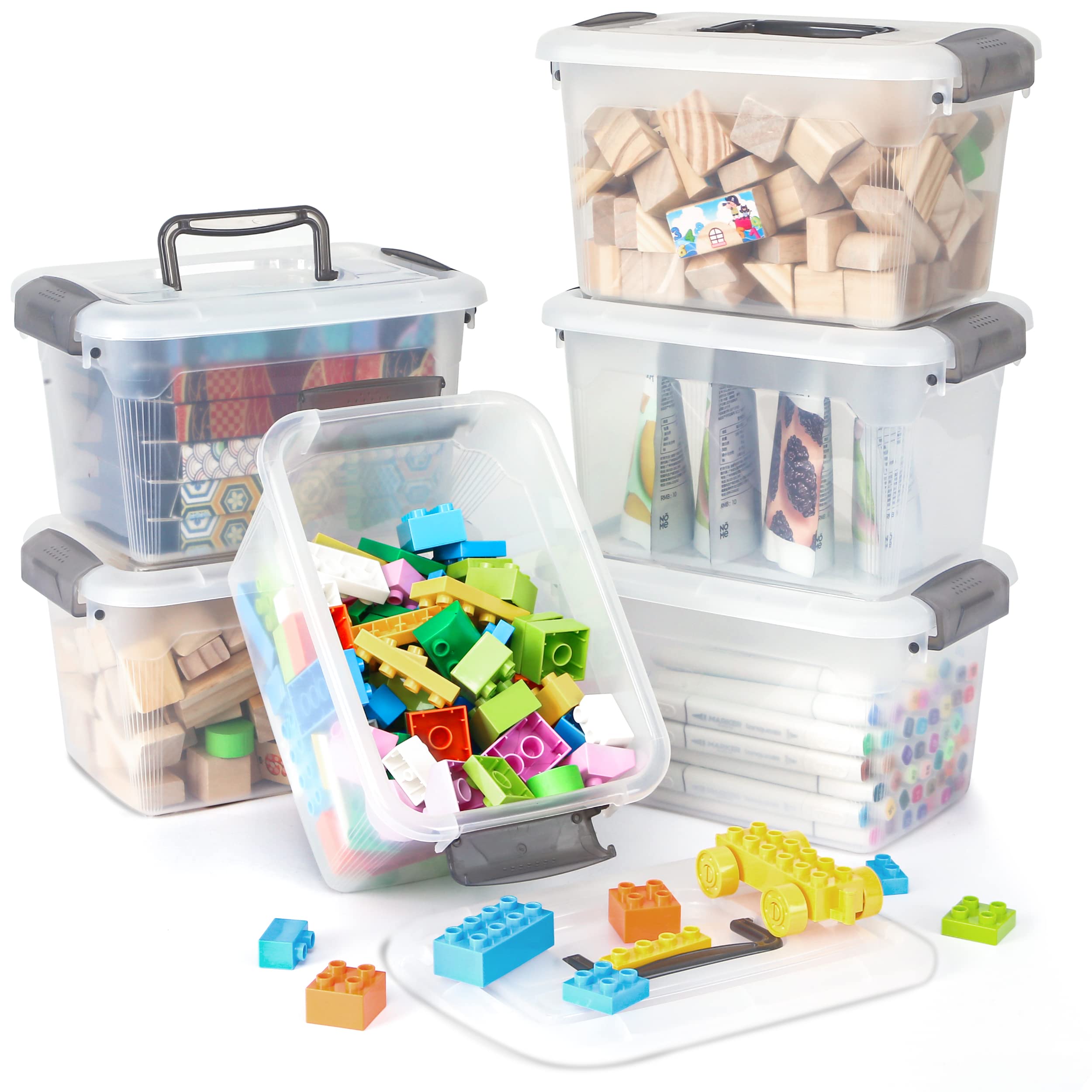 Citylife front view of six clear bins showing compact stackability and visibility