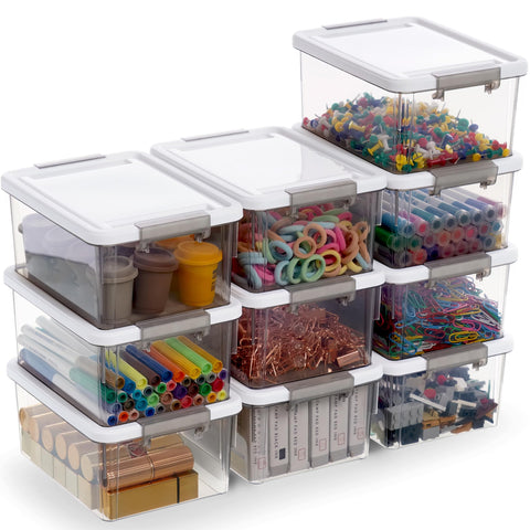Citylife front view of ten clear bins showing neat compact storage benefit
