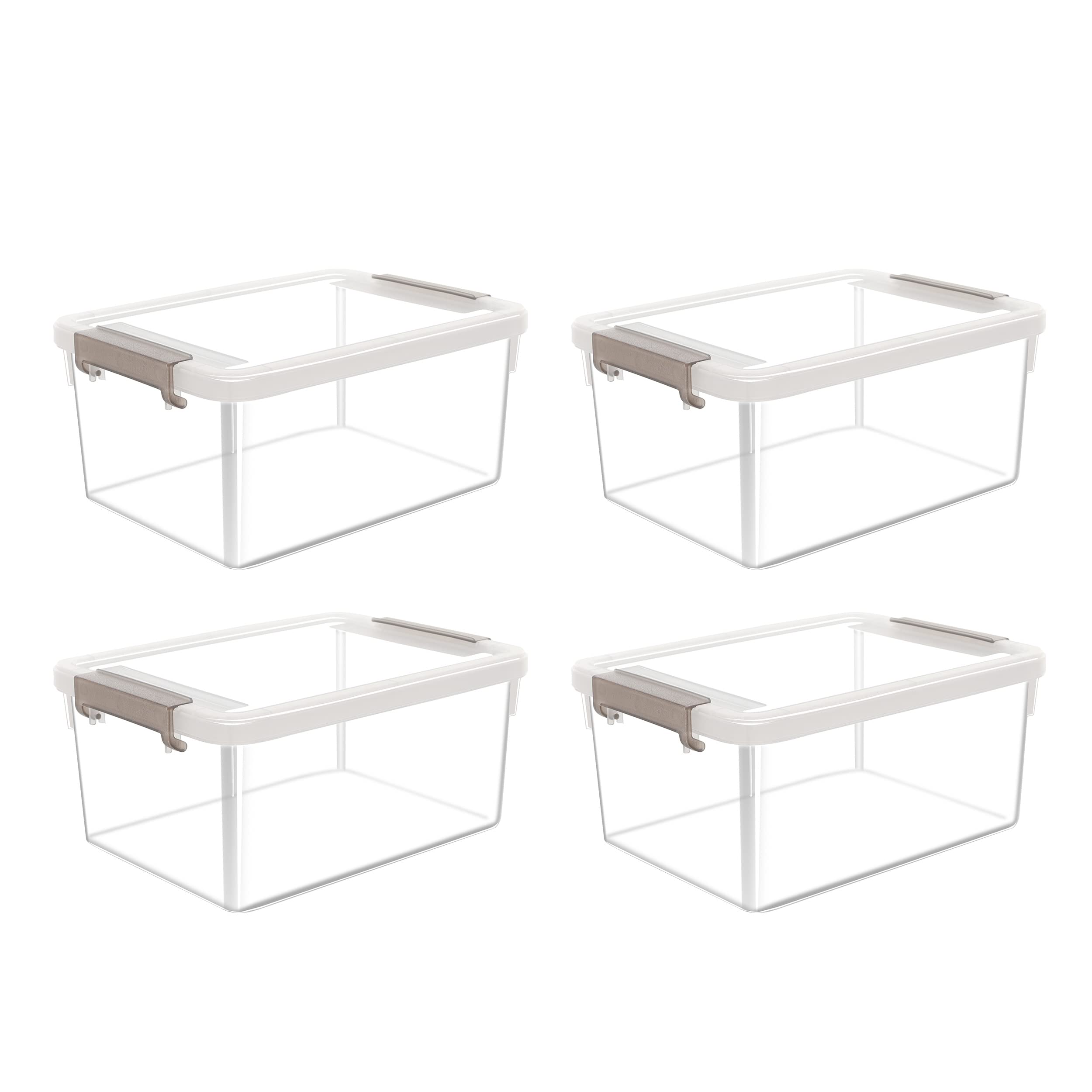 Citylife front view of four clear storage bins in pack showing compact size and organization benefit