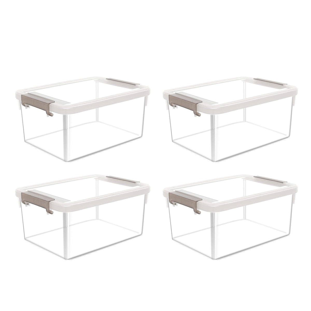 Citylife front view of four clear storage bins in pack showing compact size and organization benefit