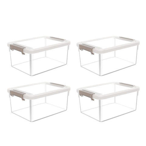 Citylife front view of four clear storage bins in pack showing compact size and organization benefit